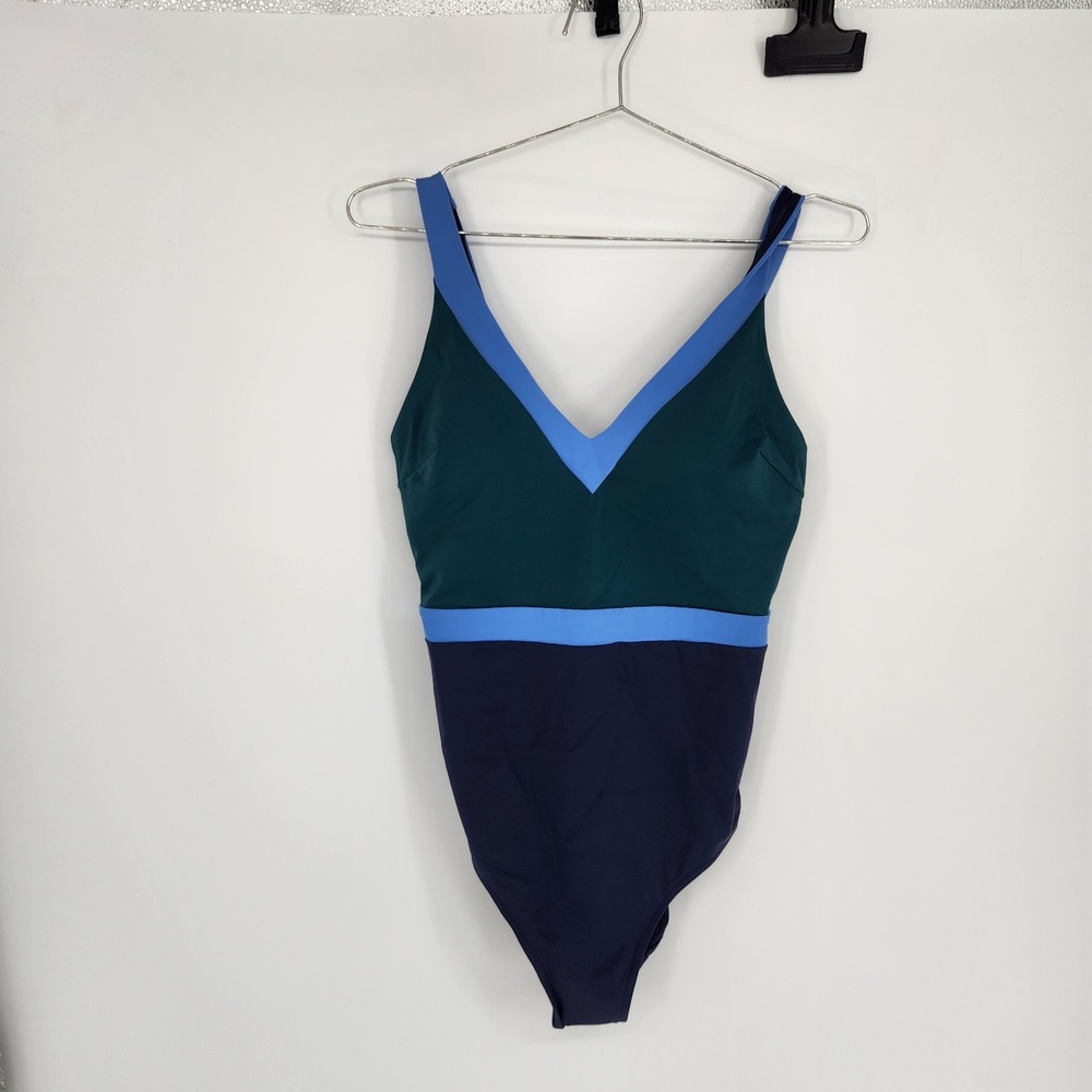 Boden 8L Long Pacific Green Colourblock Campania Cross back Swimsuit NWT